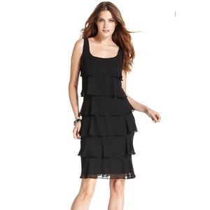 Patra Black Beeded Ruffled Cocktail Dress•  size 12